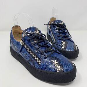 NWT GIUSEPPE ZANOTTI Frankie Snakeskin Embossed Leather Sneakers blue mens